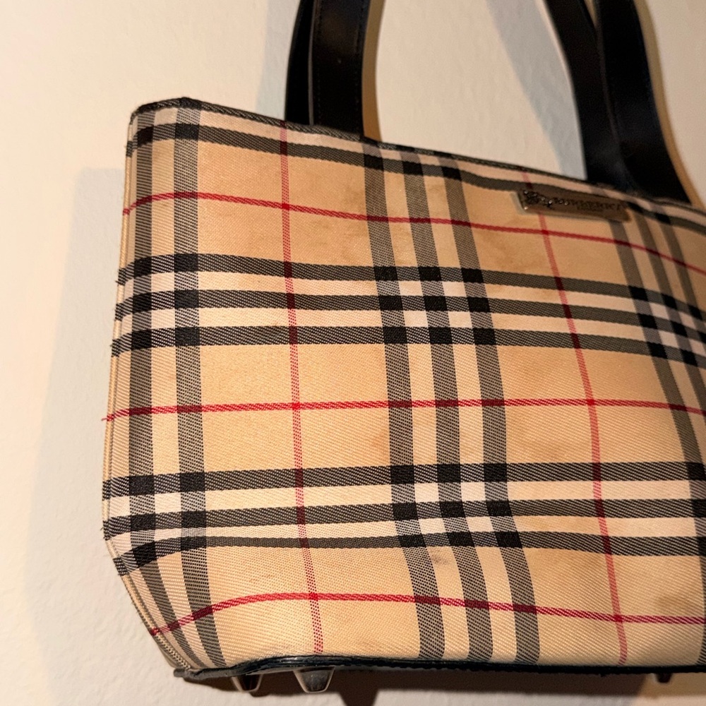 Burberry Beige Plaid Mini Tote with Black Leather Handles - Picture 5 of 13